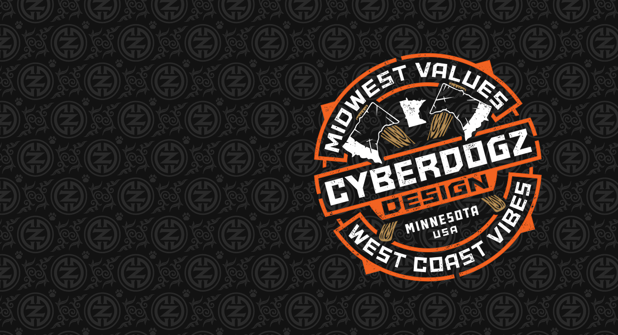 Cyberdogz Design logo: Midwest Values, West Coast Vibes, Minnesota USA